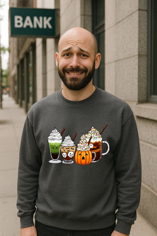 Halloween Coffee Sweatshirt, Pumpkin Latte, Matcha Potion, Ghost Mug, Fall Gildan 18000 Crewneck, Cozy Autumn Shirt