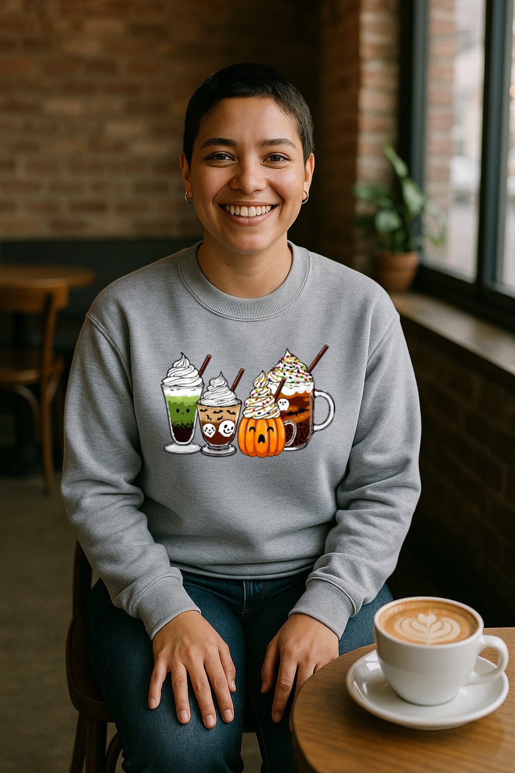 Halloween Coffee Sweatshirt, Pumpkin Latte, Matcha Potion, Ghost Mug, Fall Gildan 18000 Crewneck, Cozy Autumn Shirt