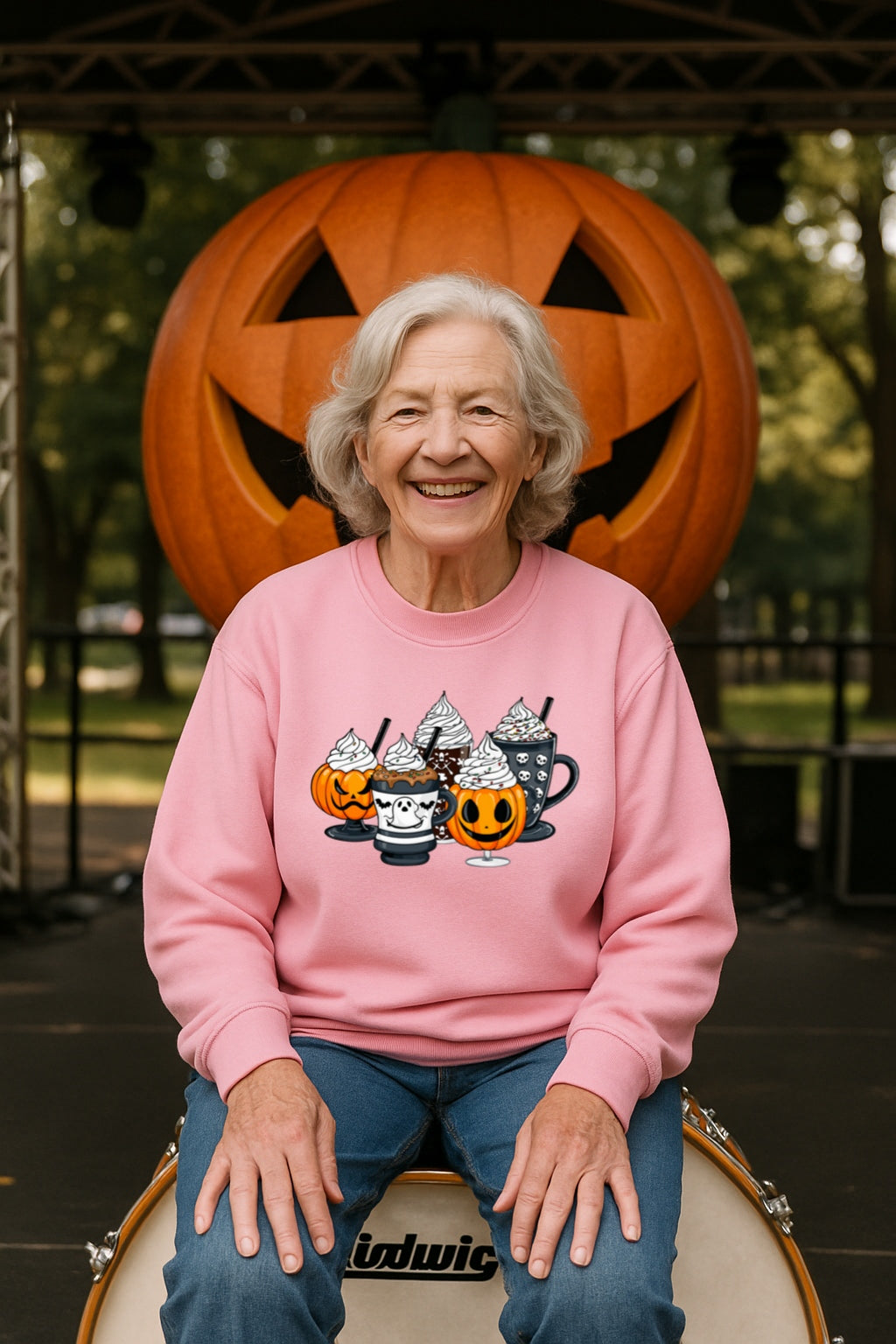 Halloween Coffee Drinks Sweatshirt - Pumpkin Ghost Skull Fall Beverage Crewneck - Cozy Spooky Season Gildan 18000 Unisex Pullover