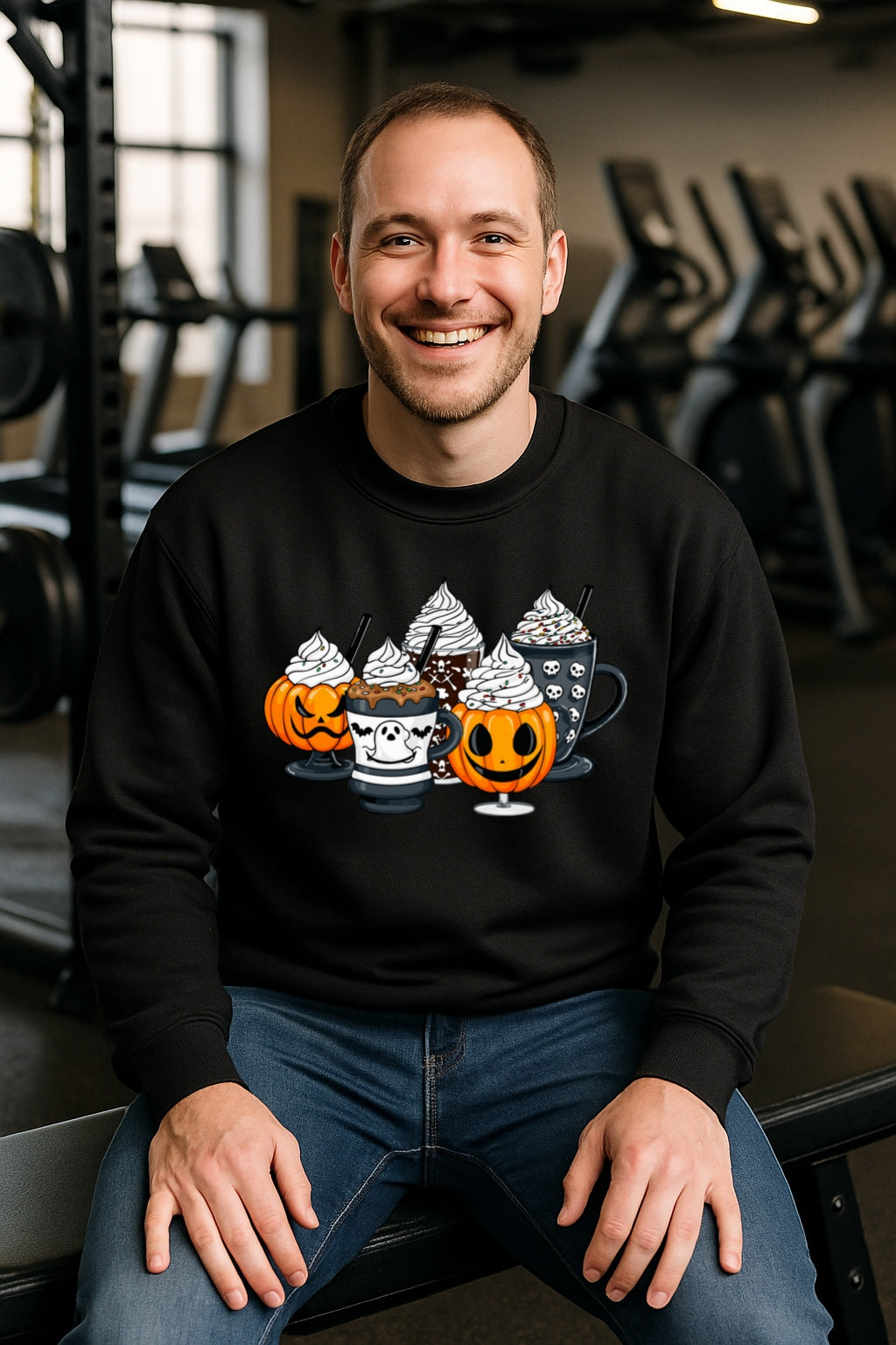Halloween Coffee Drinks Sweatshirt - Pumpkin Ghost Skull Fall Beverage Crewneck - Cozy Spooky Season Gildan 18000 Unisex Pullover