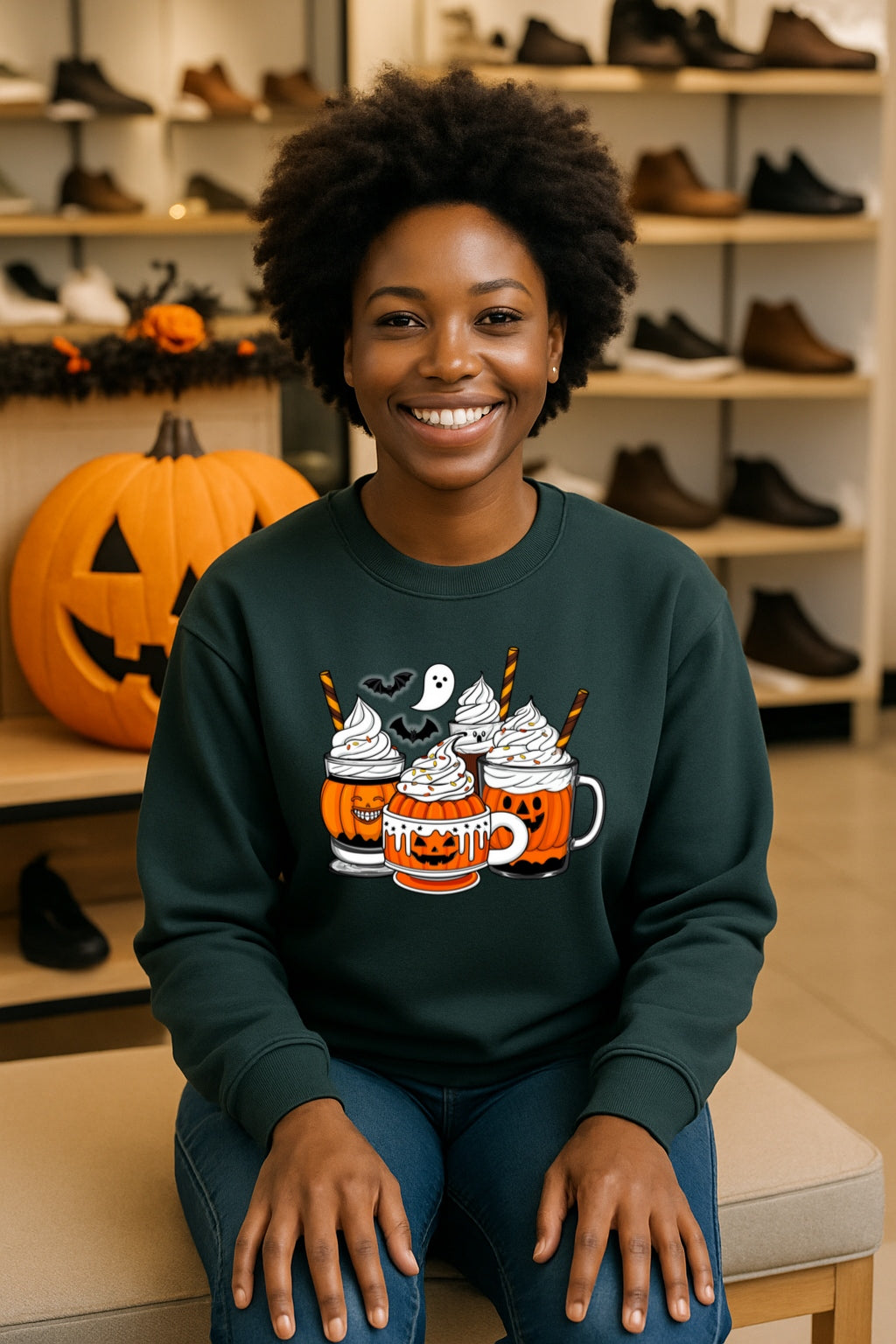 Halloween Coffee Cups Sweatshirt - Cozy Gildan Crewneck - Pumpkin Spice & Ghost Latte Fall Pullover, Fall Season Unisex Sweatshirt,