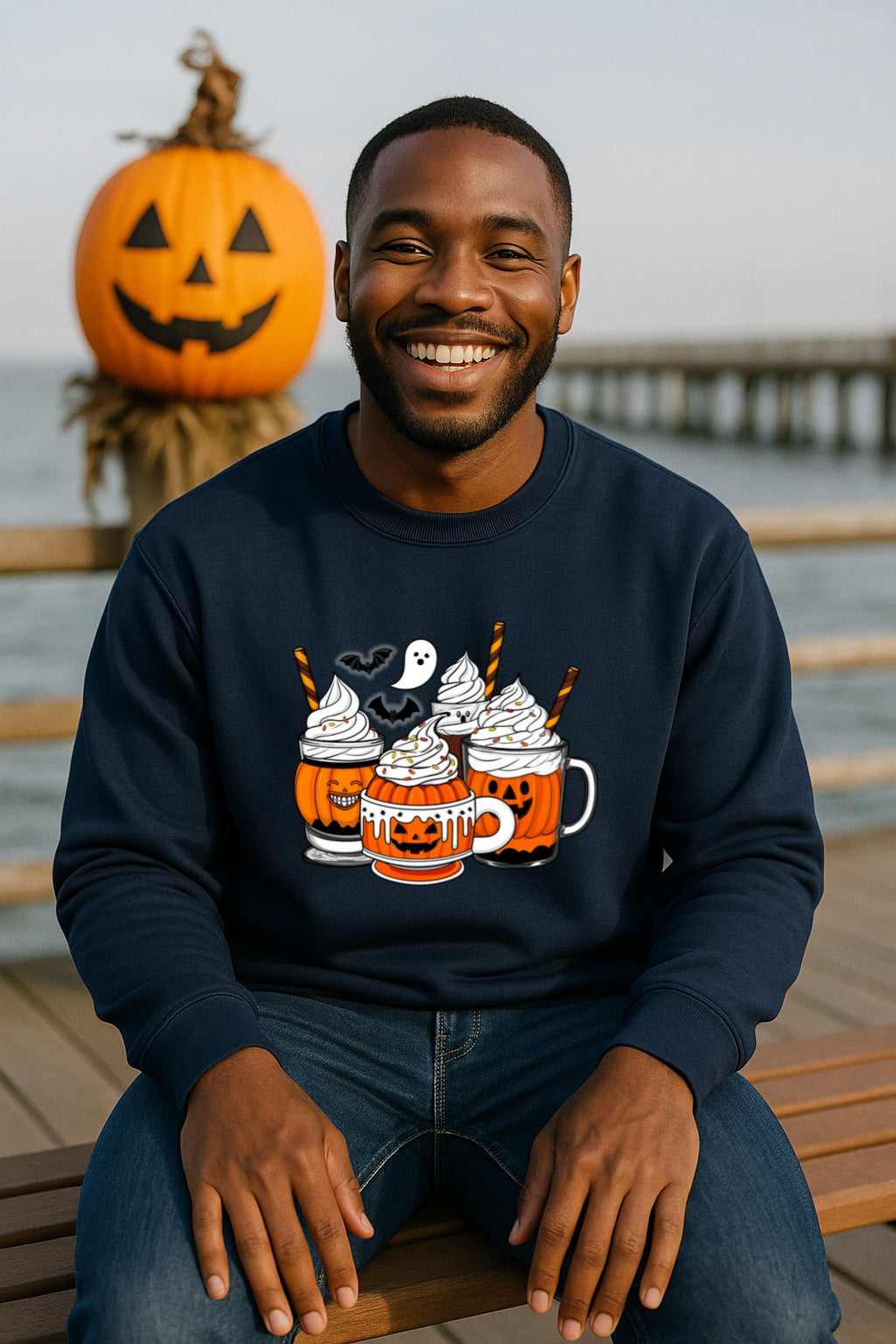 Halloween Coffee Cups Sweatshirt - Cozy Gildan Crewneck - Pumpkin Spice & Ghost Latte Fall Pullover, Fall Season Unisex Sweatshirt,