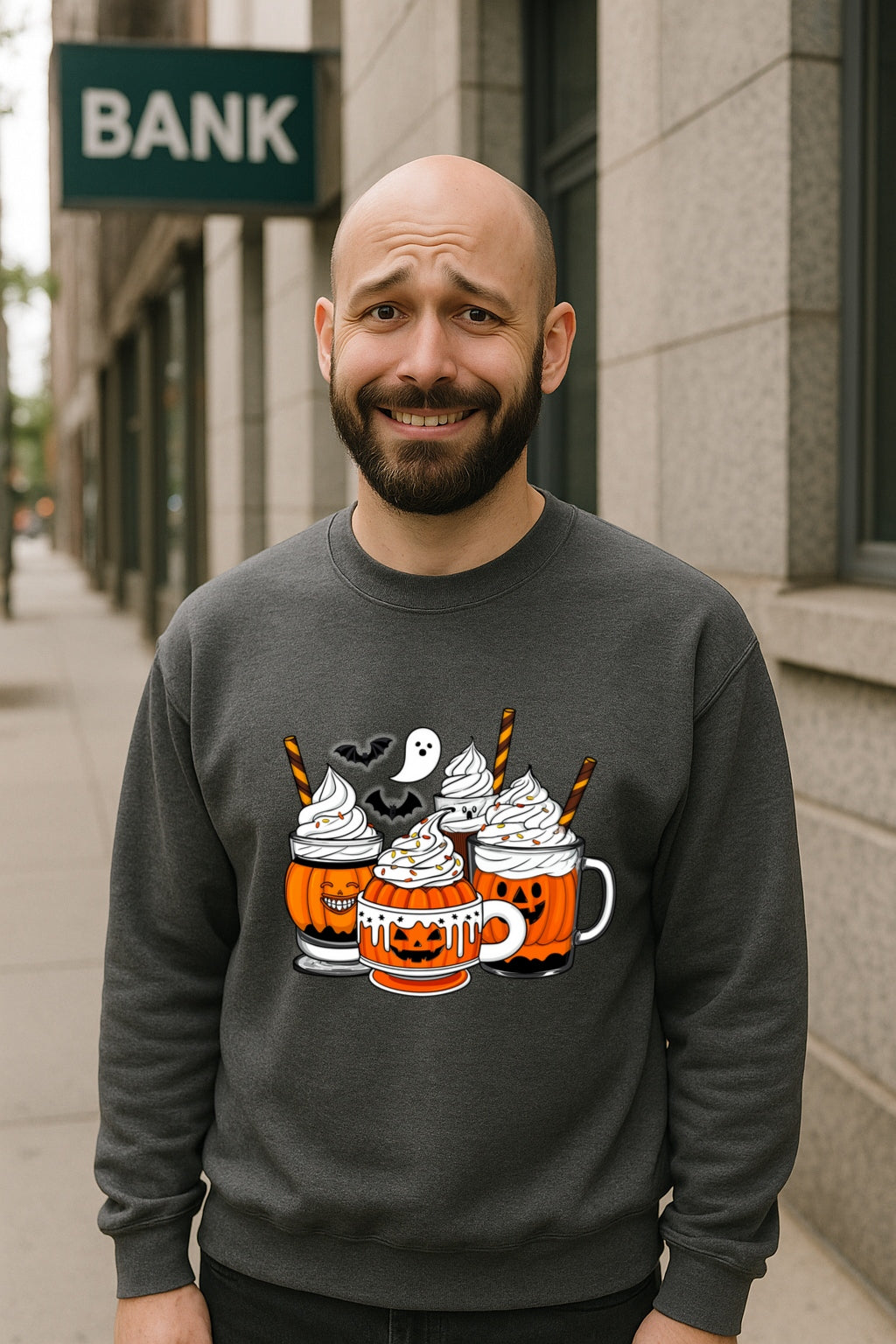 Halloween Coffee Cups Sweatshirt - Cozy Gildan Crewneck - Pumpkin Spice & Ghost Latte Fall Pullover, Fall Season Unisex Sweatshirt,