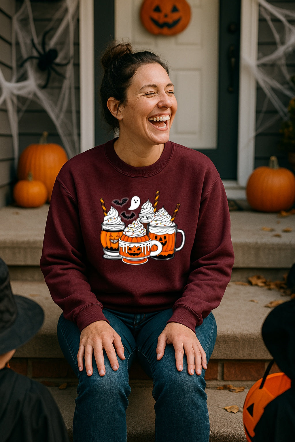 Halloween Coffee Cups Sweatshirt - Cozy Gildan Crewneck - Pumpkin Spice & Ghost Latte Fall Pullover, Fall Season Unisex Sweatshirt,