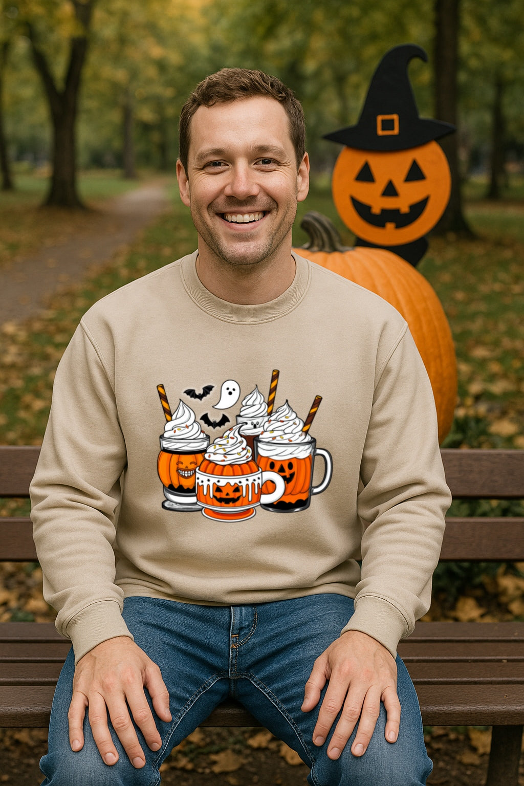 Halloween Coffee Cups Sweatshirt - Cozy Gildan Crewneck - Pumpkin Spice & Ghost Latte Fall Pullover, Fall Season Unisex Sweatshirt,