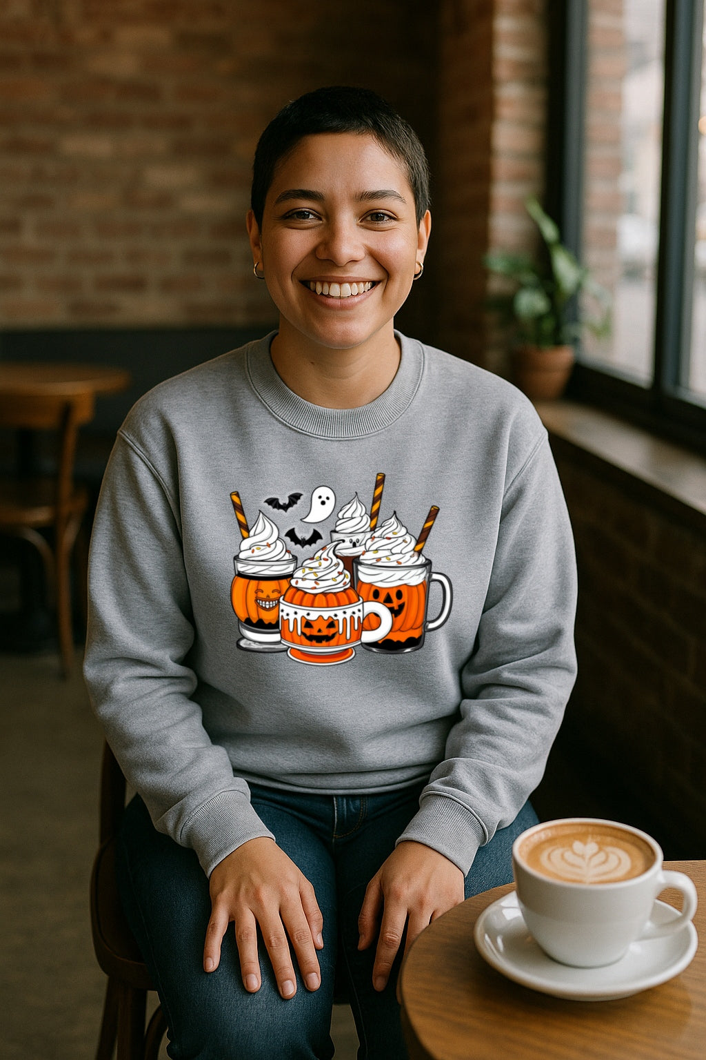 Halloween Coffee Cups Sweatshirt - Cozy Gildan Crewneck - Pumpkin Spice & Ghost Latte Fall Pullover, Fall Season Unisex Sweatshirt,