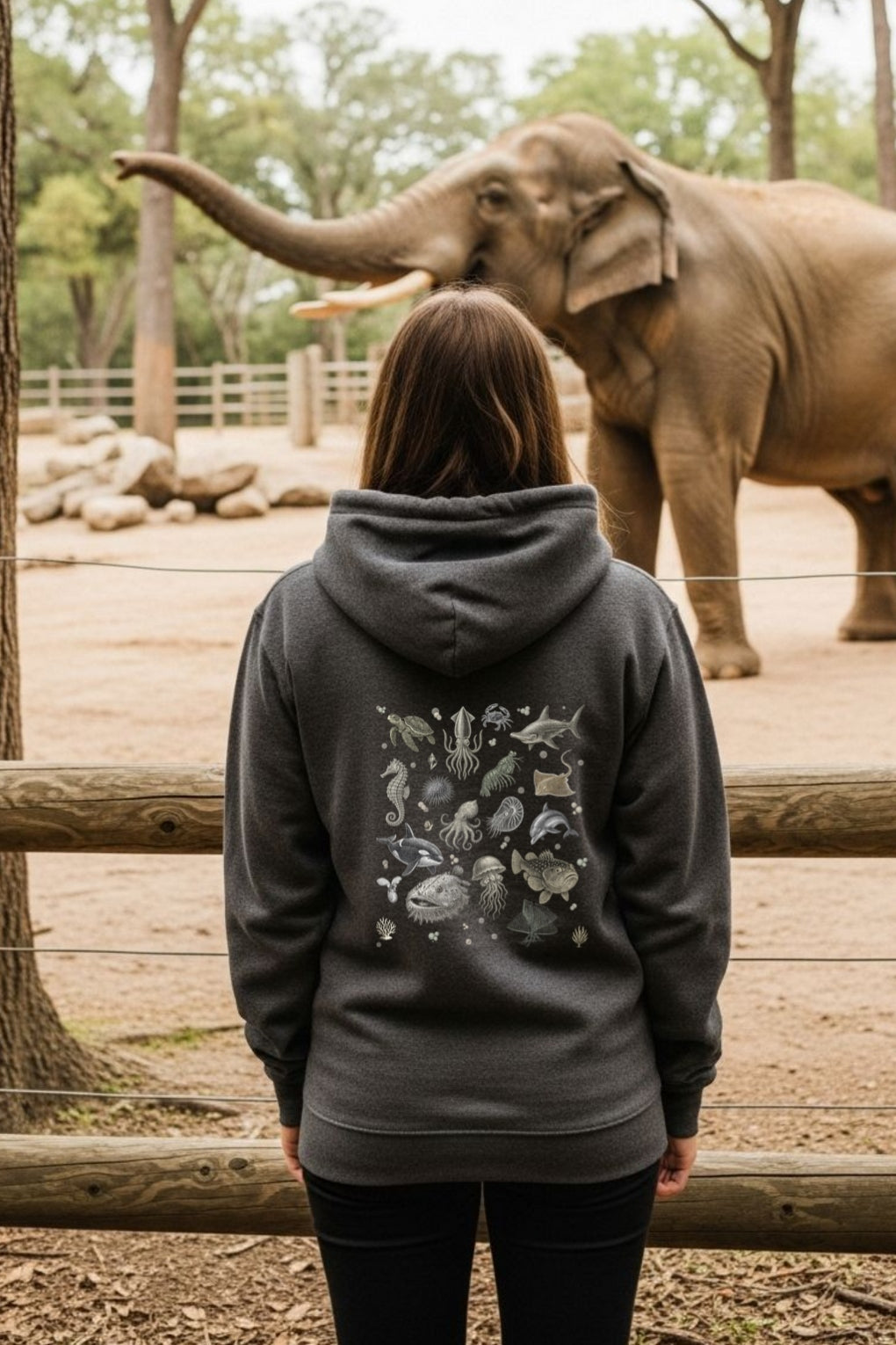 Vintage Underwater Sea Animals-Ocean Creatures Hoodie Bella Canvas 3512 Unisex Lightweight Hoodie with Marine Life Illustration-Beach Hoodie