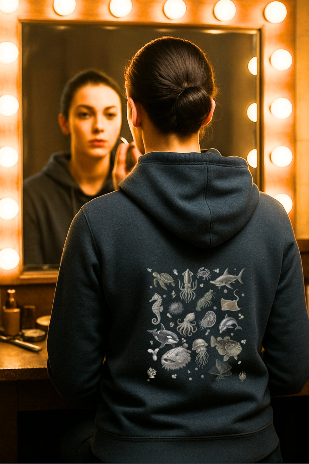 Vintage Underwater Sea Animals-Ocean Creatures Hoodie Bella Canvas 3512 Unisex Lightweight Hoodie with Marine Life Illustration-Beach Hoodie