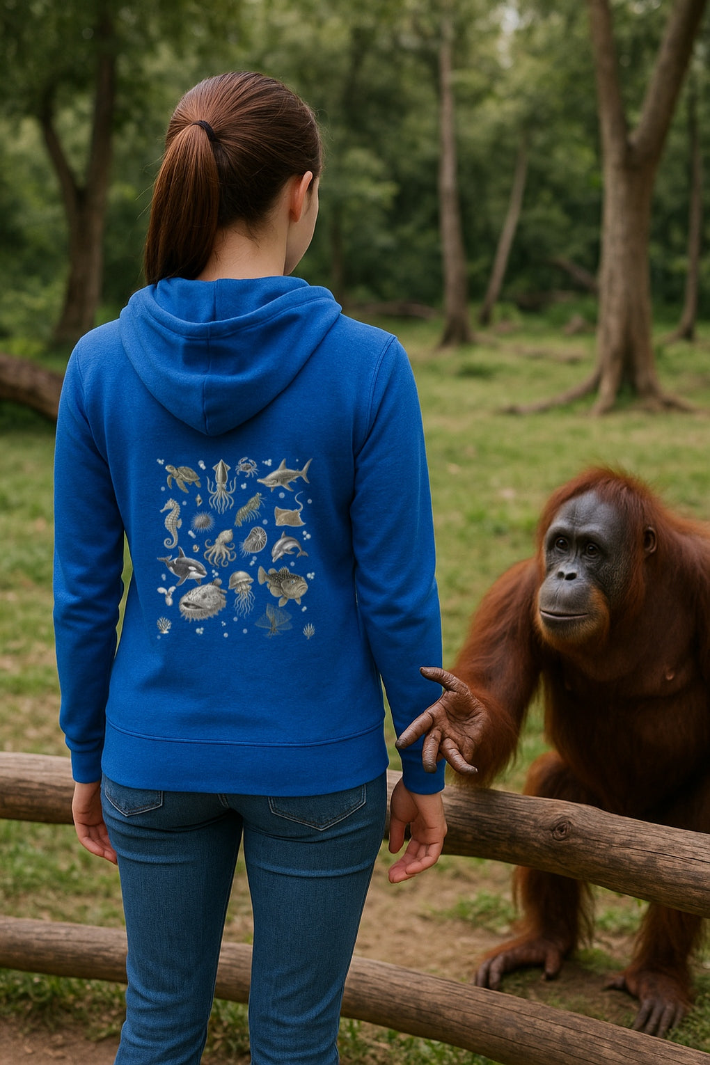 Vintage Underwater Sea Animals-Ocean Creatures Hoodie Bella Canvas 3512 Unisex Lightweight Hoodie with Marine Life Illustration-Beach Hoodie