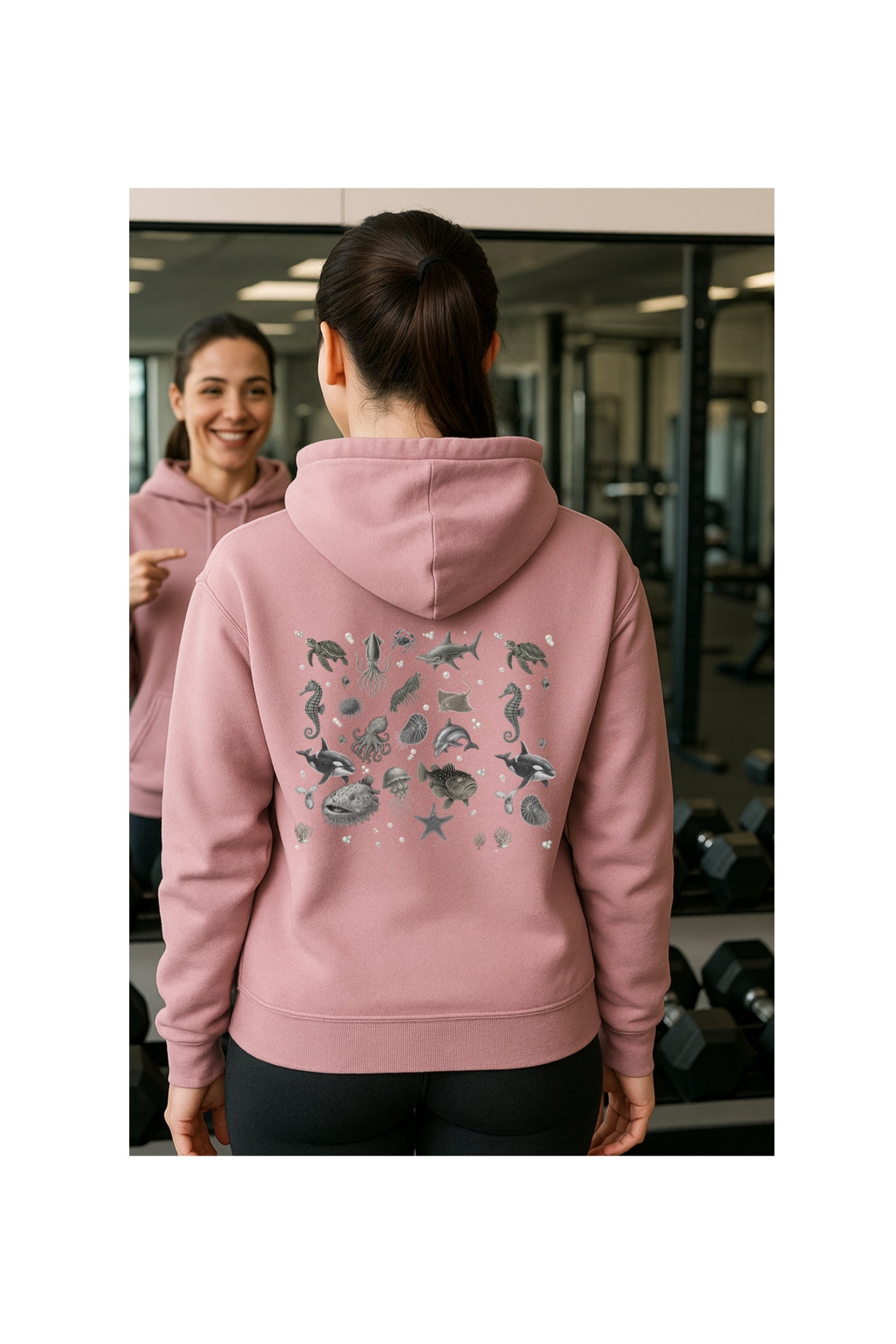 Ocean Creatures Hoodie-Marine Life Sea Animal Sweatshirt-Vintage Sea Turtle, Dolphin, Octopus - Art - Unisex Gildan 18500 Pullover Hoodie