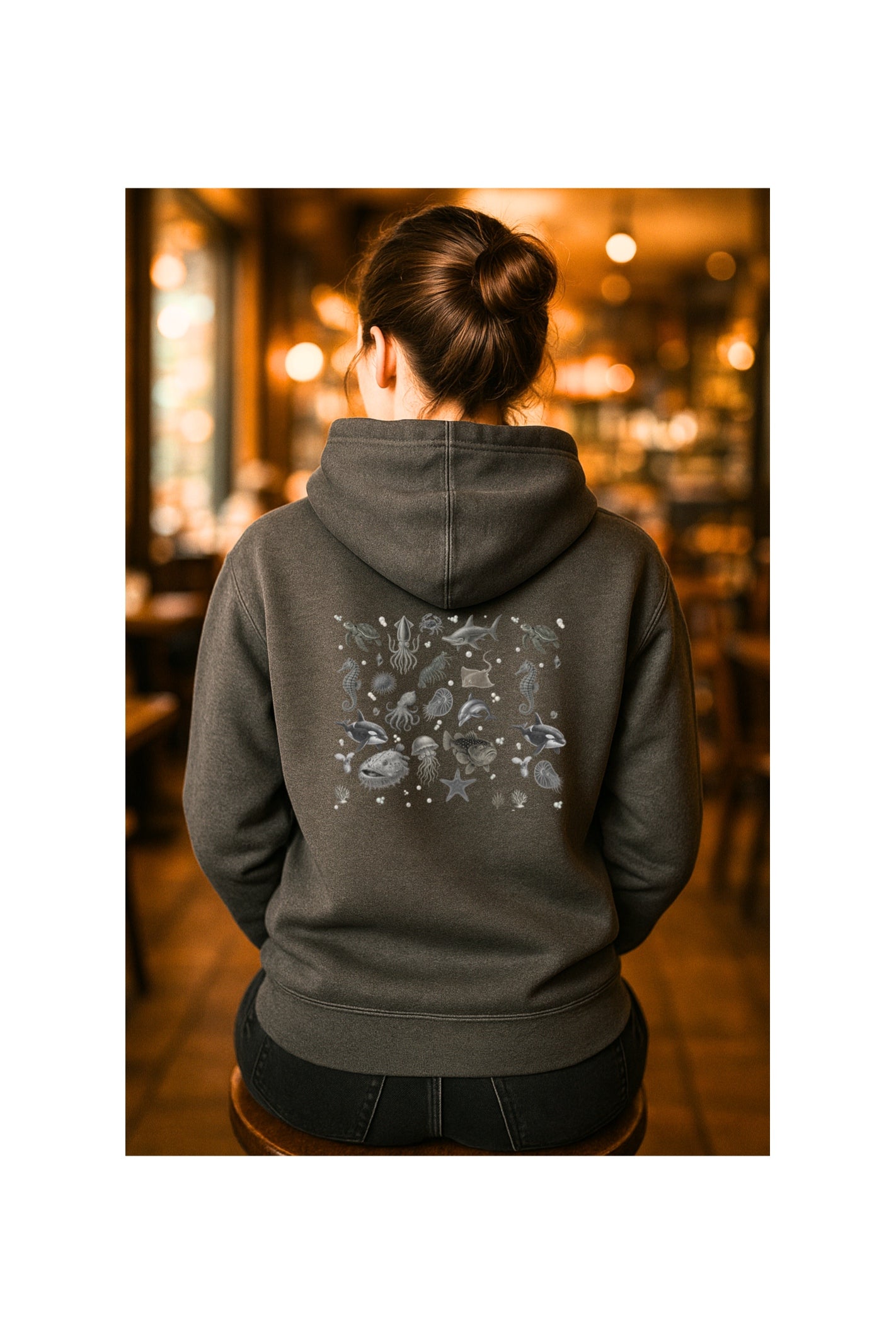 Ocean Creatures Hoodie-Marine Life Sea Animal Sweatshirt-Vintage Sea Turtle, Dolphin, Octopus - Art - Unisex Gildan 18500 Pullover Hoodie