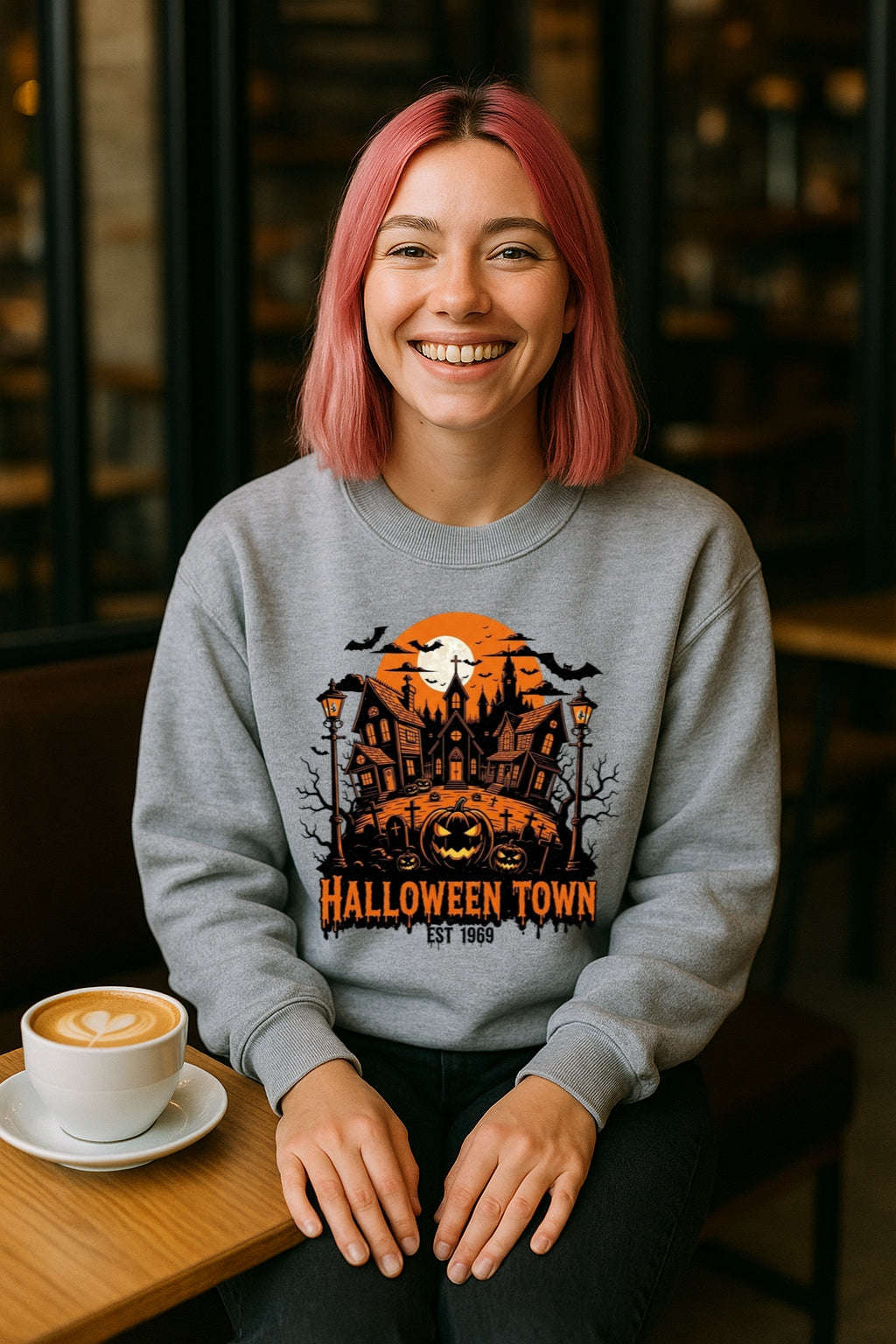 Halloween Est. 1969 Town Sweatshirt-Vintage Spooky Crewneck-Retro Haunted House Sweatshirt-Pumpkin Jack-O-Lantern-Creepy Gothic Horror Tee