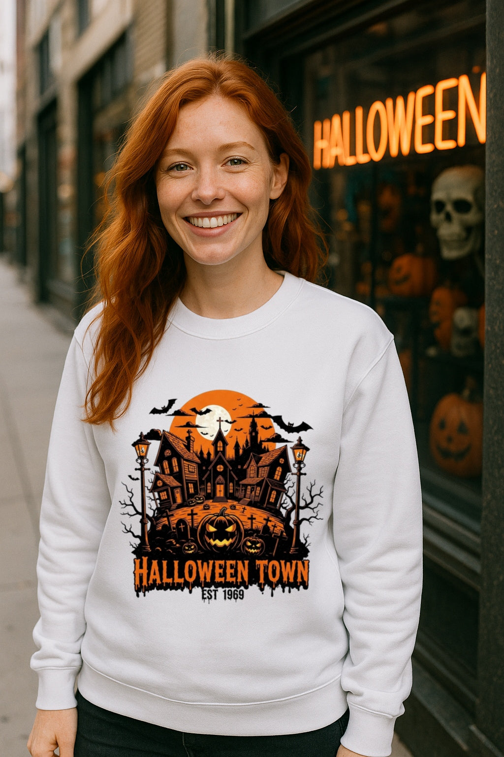 Halloween Est. 1969 Town Sweatshirt-Vintage Spooky Crewneck-Retro Haunted House Sweatshirt-Pumpkin Jack-O-Lantern-Creepy Gothic Horror Tee