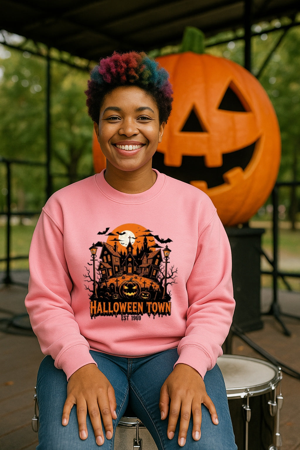 Halloween Est. 1969 Town Sweatshirt-Vintage Spooky Crewneck-Retro Haunted House Sweatshirt-Pumpkin Jack-O-Lantern-Creepy Gothic Horror Tee