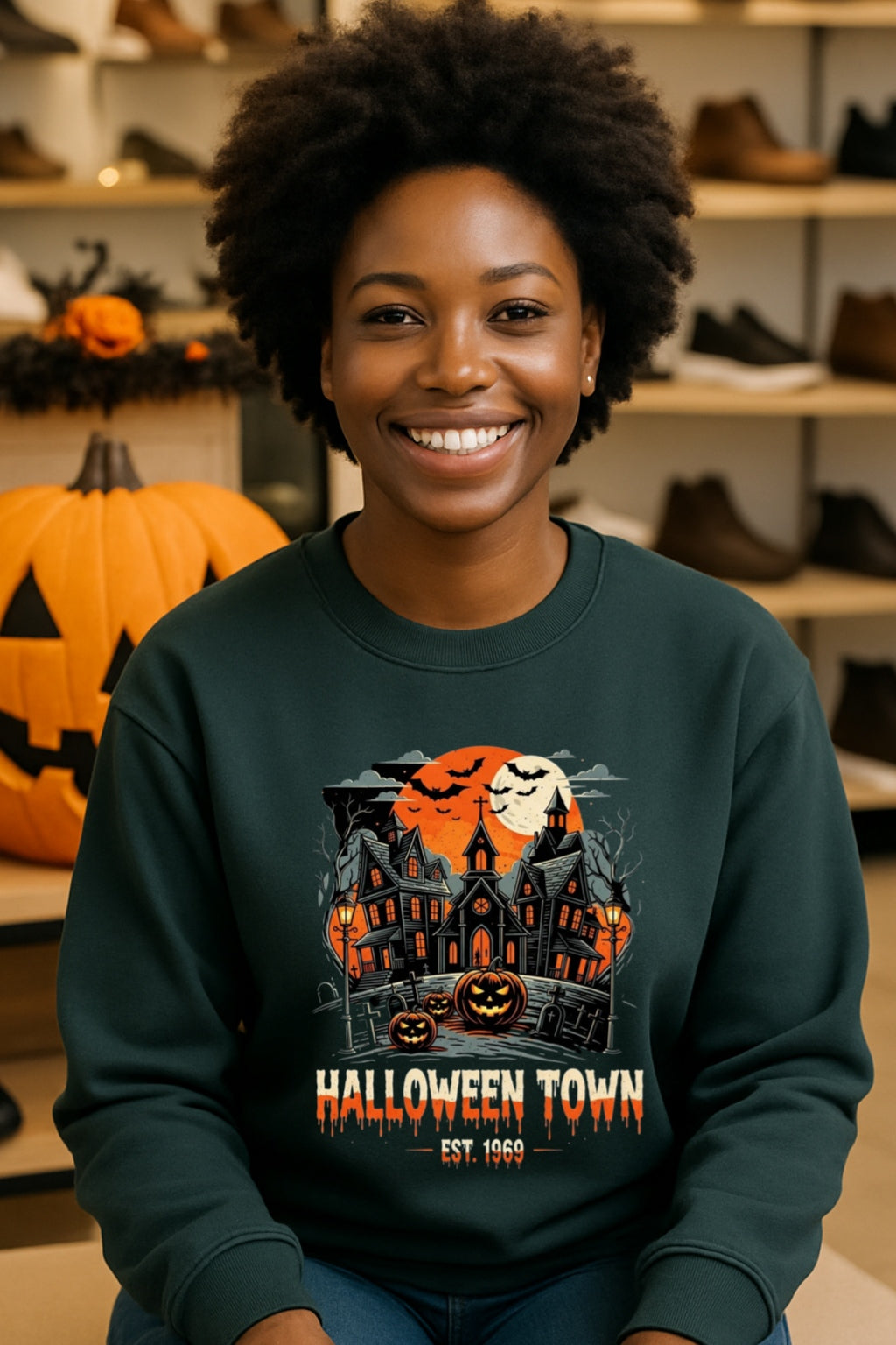 HalloweenTown Est. 1969 Sweatshirt, Vintage 90s Style Haunted House Crewneck Sweatshirt, Retro Gothic Pumpkin Halloween Spooky Hodie