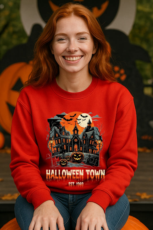 HalloweenTown Est. 1969 Sweatshirt, Vintage 90s Style Haunted House Crewneck Sweatshirt, Retro Gothic Pumpkin Halloween Spooky Hodie