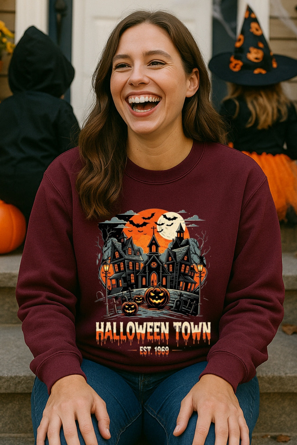 HalloweenTown Est. 1969 Sweatshirt, Vintage 90s Style Haunted House Crewneck Sweatshirt, Retro Gothic Pumpkin Halloween Spooky Hodie