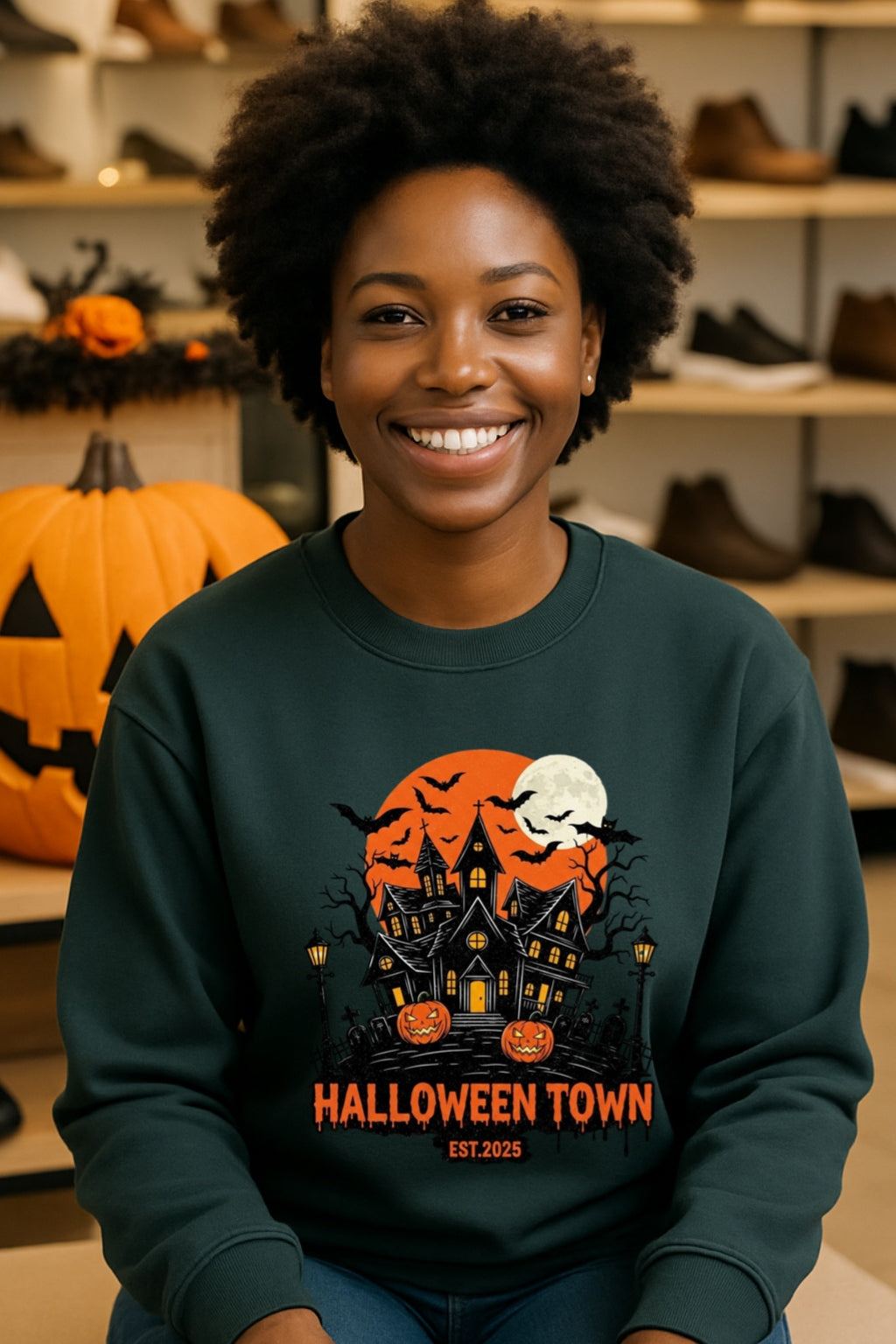 HalloweenTown Est.2025 Sweatshirt, Vintage 90s Style Haunted House Crewneck Sweatshirt, Retro Gothic Pumpkin Halloween Spooky Hodie