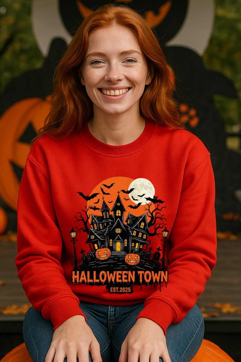HalloweenTown Est.2025 Sweatshirt, Vintage 90s Style Haunted House Crewneck Sweatshirt, Retro Gothic Pumpkin Halloween Spooky Hodie