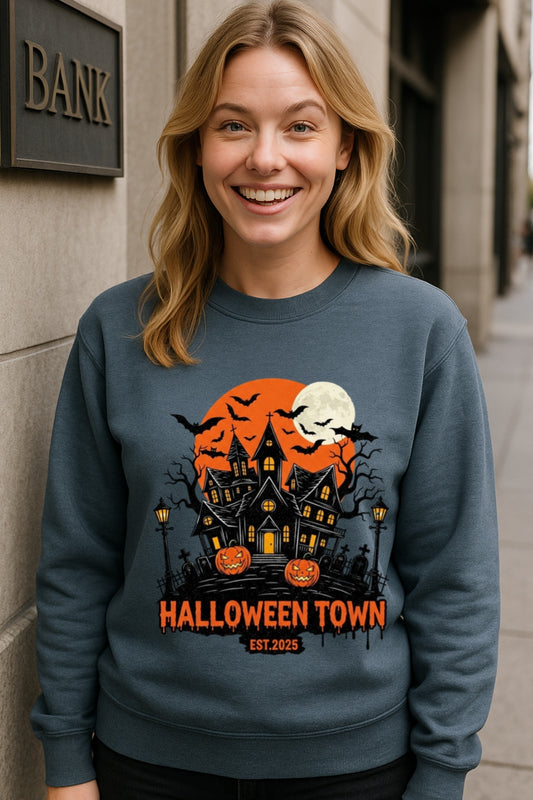HalloweenTown Est.2025 Sweatshirt, Vintage 90s Style Haunted House Crewneck Sweatshirt, Retro Gothic Pumpkin Halloween Spooky Hodie