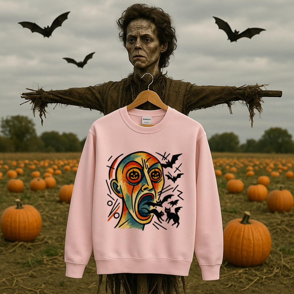 Kandinsky Inspired Halloween Fear Sweatshirt, Abstract Horror Face Crewneck, Pumpkin Bats Sweater, Scary Art Pullover, Spooky Season Shirt
