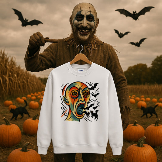 Kandinsky Inspired Halloween Fear Sweatshirt, Abstract Horror Face Crewneck, Pumpkin Bats Sweater, Scary Art Pullover, Spooky Season Shirt
