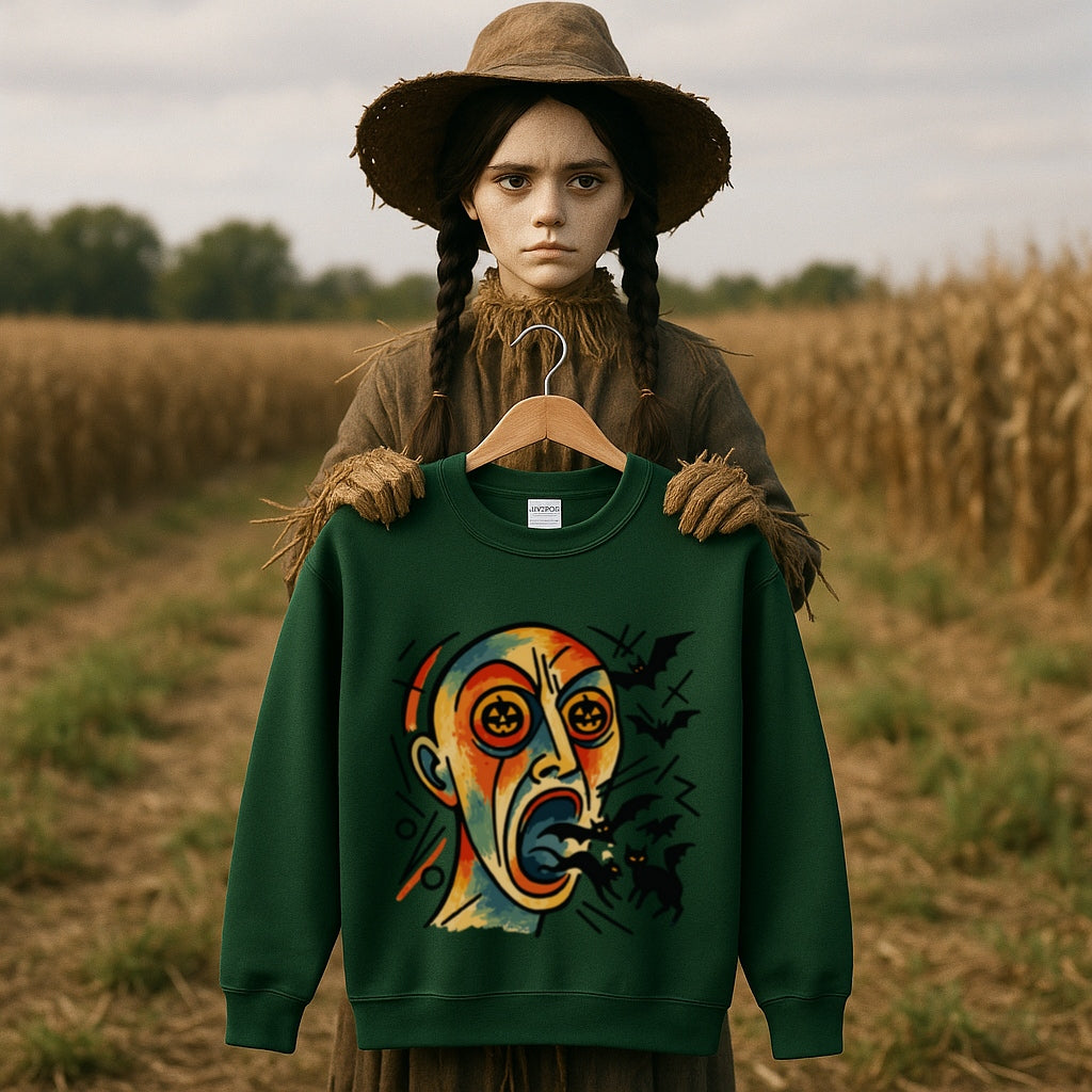 Kandinsky Inspired Halloween Fear Sweatshirt, Abstract Horror Face Crewneck, Pumpkin Bats Sweater, Scary Art Pullover, Spooky Season Shirt