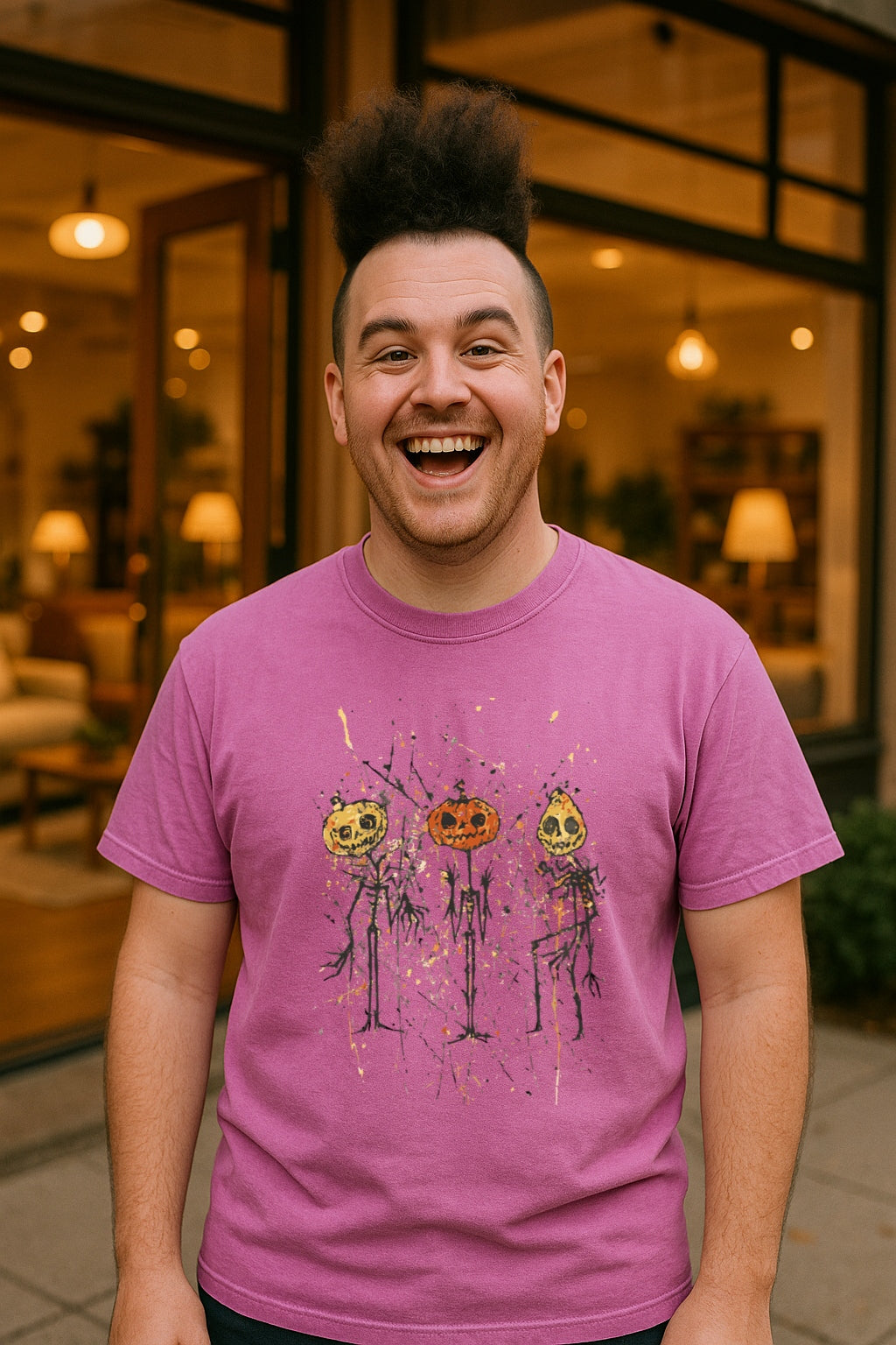 Abstract Splatter Pumpkin T-Shirt - Pollock Style Halloween Tee -Artsy Jack-O-Lantern Shirt - Comfort Colors 1717 Dyed T-Shirt