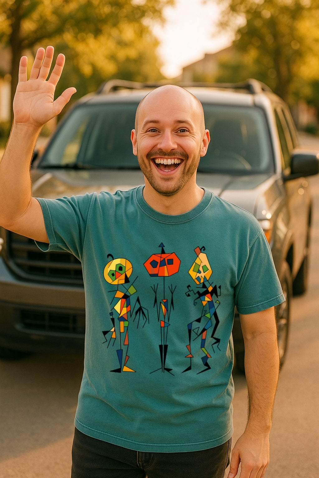 Geometric Pumpkin T-Shirt - Abstract Halloween Tee, Funny Retro Jack-O-Lantern Shirt - Comfort Colors 1717, Halloween Party Tee, Artsy