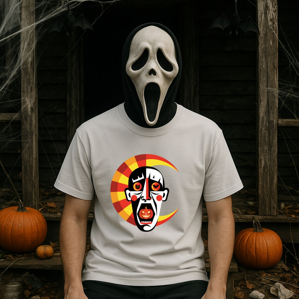 Copy of Abstract Horror Kandinsky Style T-Shirt, Creepy Clown Mask Halloween Tee, Pumpkin Eyes Art Comfort Colors Dyed Shirt