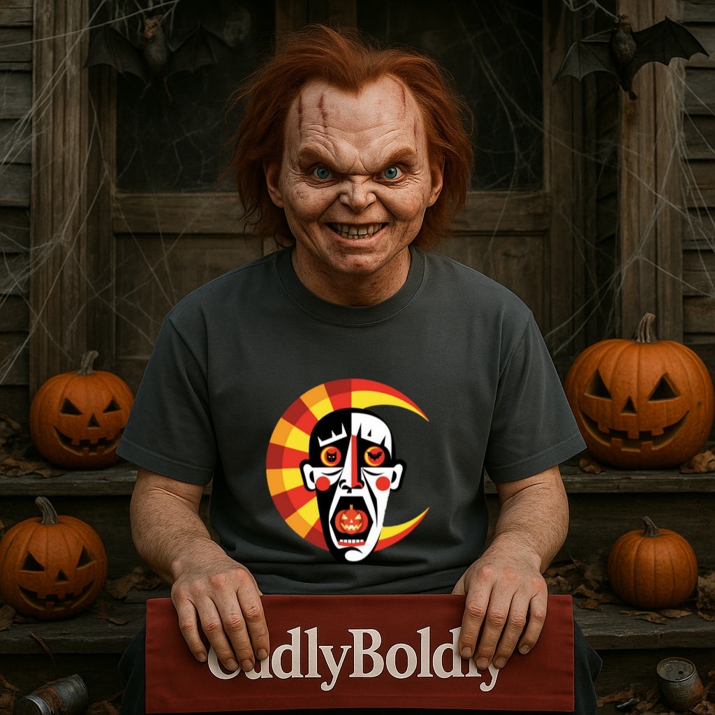 Copy of Abstract Horror Kandinsky Style T-Shirt, Creepy Clown Mask Halloween Tee, Pumpkin Eyes Art Comfort Colors Dyed Shirt