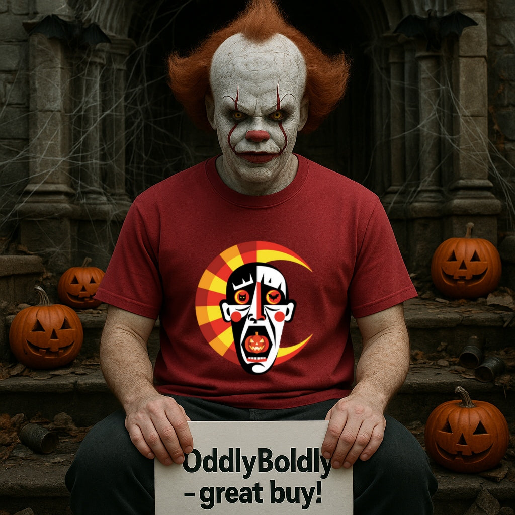Copy of Abstract Horror Kandinsky Style T-Shirt, Creepy Clown Mask Halloween Tee, Pumpkin Eyes Art Comfort Colors Dyed Shirt