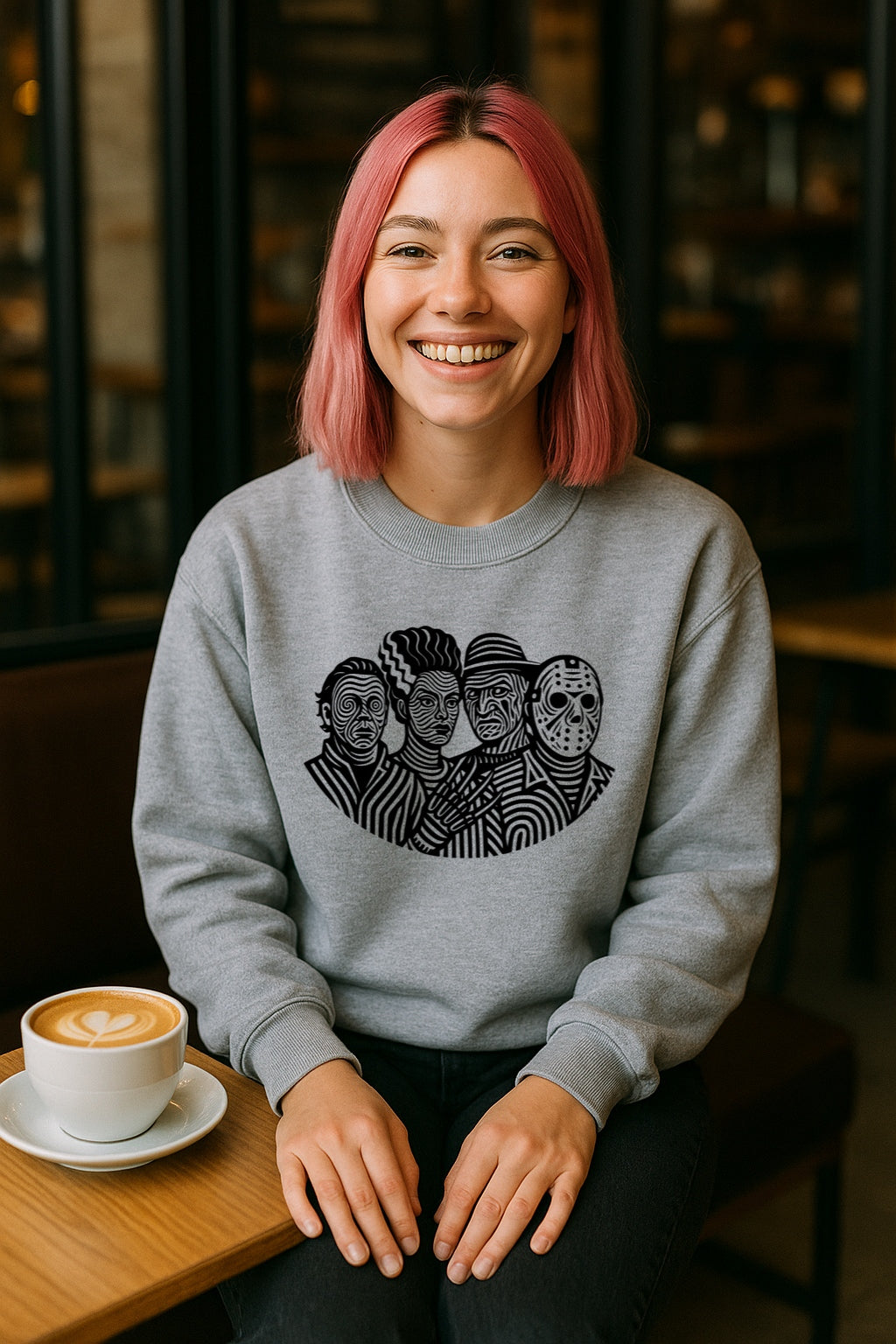Minimalist Horror Icons Sweatshirt - Freddy, Jason, Pennywise & Michael Myers - Gildan Crewneck, Halloween Horror Movie Shirt, Spooky Season