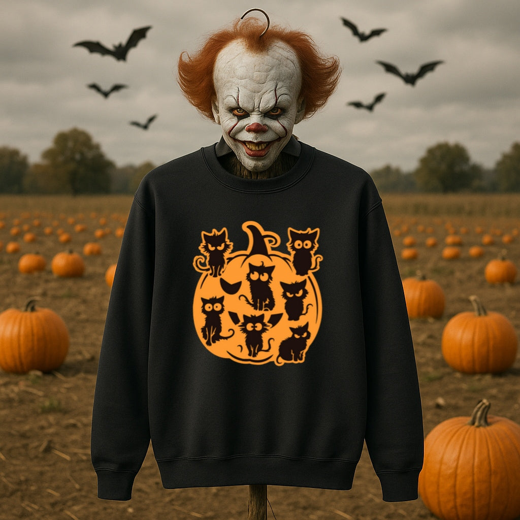 Pumpkin Full of Cats Halloween Sweatshirt - Cozy Fall Crewneck, Black Cat Pumpkin Shirt, Spooky Cats Sweater, Fall Cozy Sweatshirt, Cat
