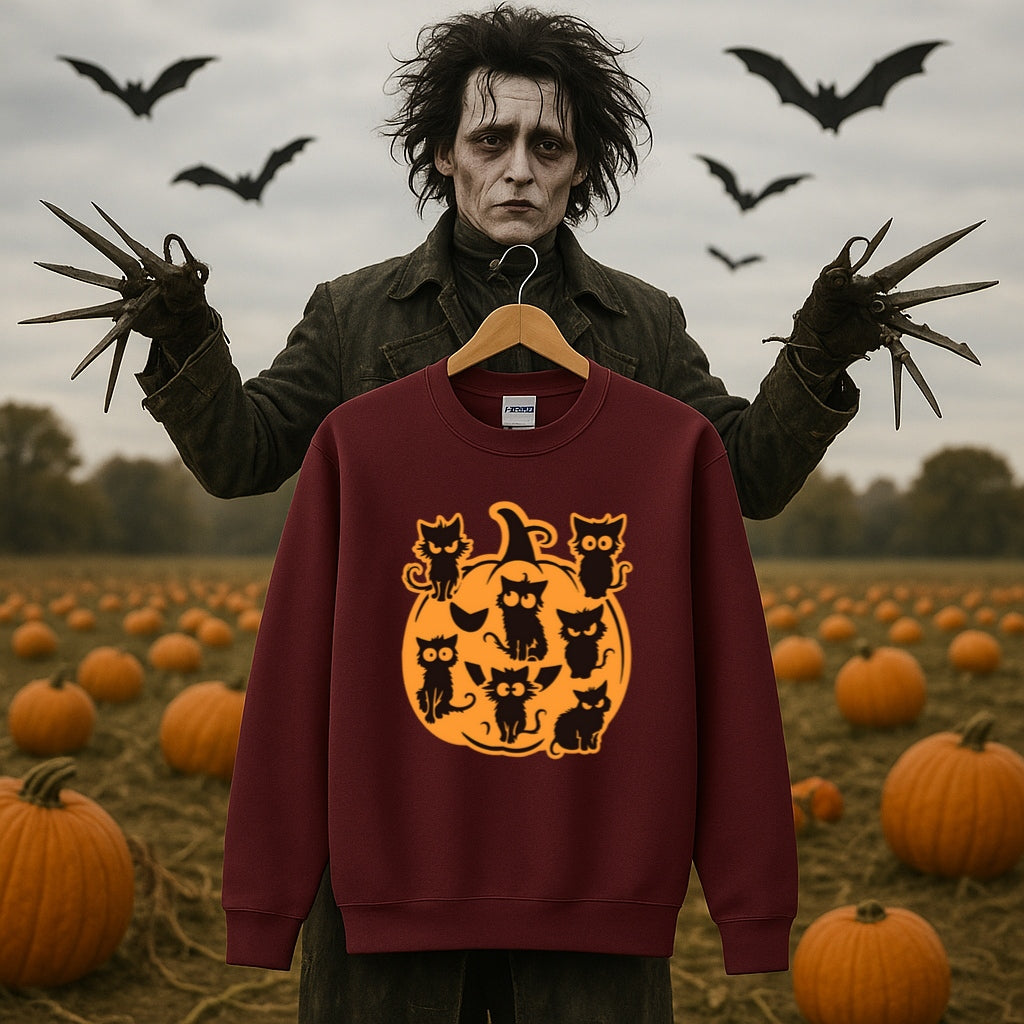 Pumpkin Full of Cats Halloween Sweatshirt - Cozy Fall Crewneck, Black Cat Pumpkin Shirt, Spooky Cats Sweater, Fall Cozy Sweatshirt, Cat