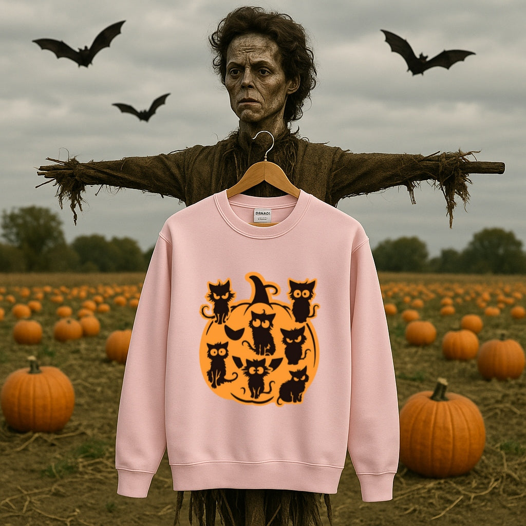Pumpkin Full of Cats Halloween Sweatshirt - Cozy Fall Crewneck, Black Cat Pumpkin Shirt, Spooky Cats Sweater, Fall Cozy Sweatshirt, Cat