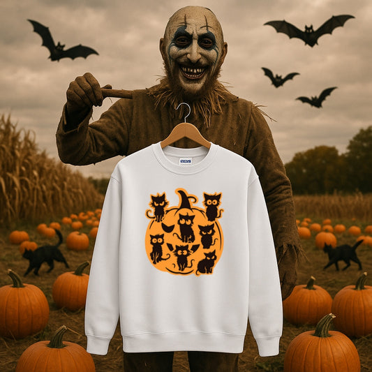 Pumpkin Full of Cats Halloween Sweatshirt - Cozy Fall Crewneck, Black Cat Pumpkin Shirt, Spooky Cats Sweater, Fall Cozy Sweatshirt, Cat