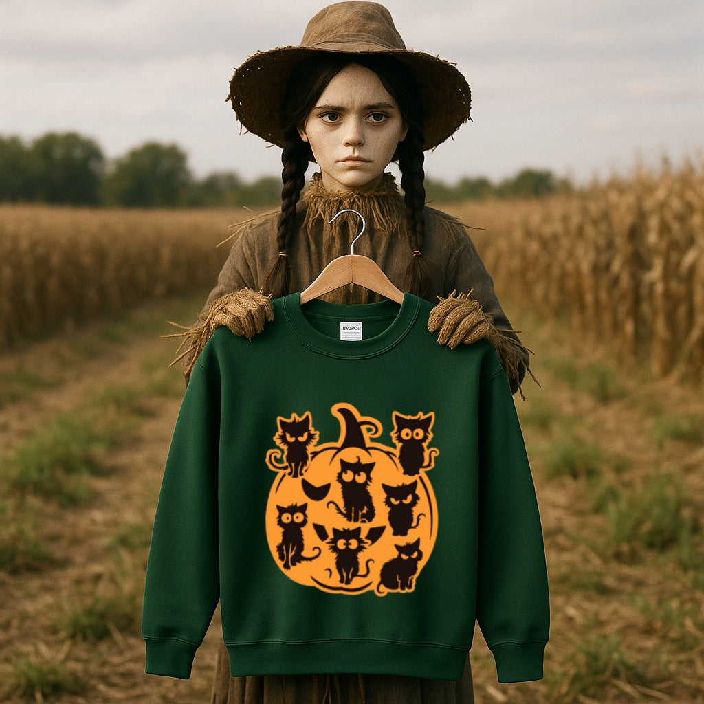 Pumpkin Full of Cats Halloween Sweatshirt - Cozy Fall Crewneck, Black Cat Pumpkin Shirt, Spooky Cats Sweater, Fall Cozy Sweatshirt, Cat