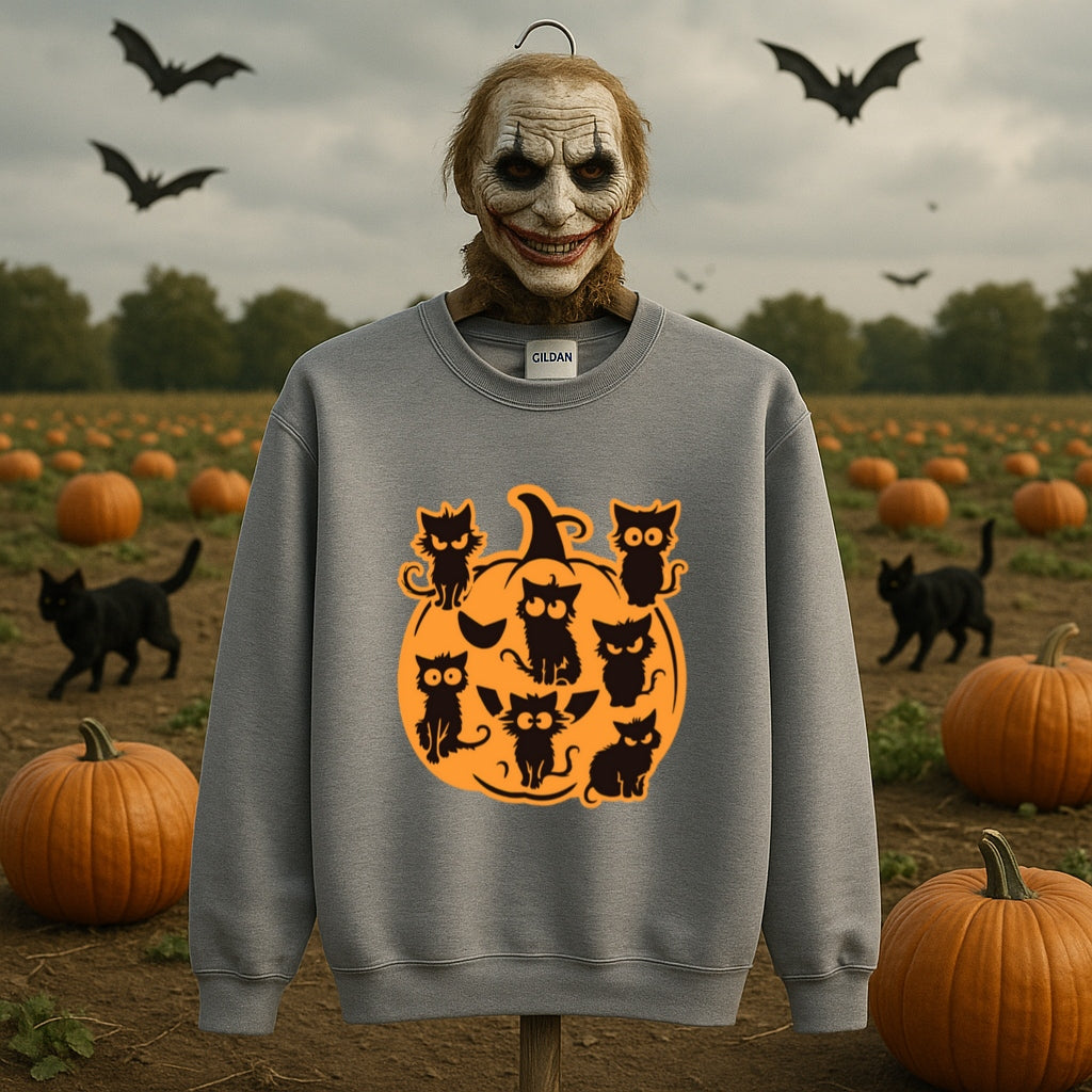 Pumpkin Full of Cats Halloween Sweatshirt - Cozy Fall Crewneck, Black Cat Pumpkin Shirt, Spooky Cats Sweater, Fall Cozy Sweatshirt, Cat