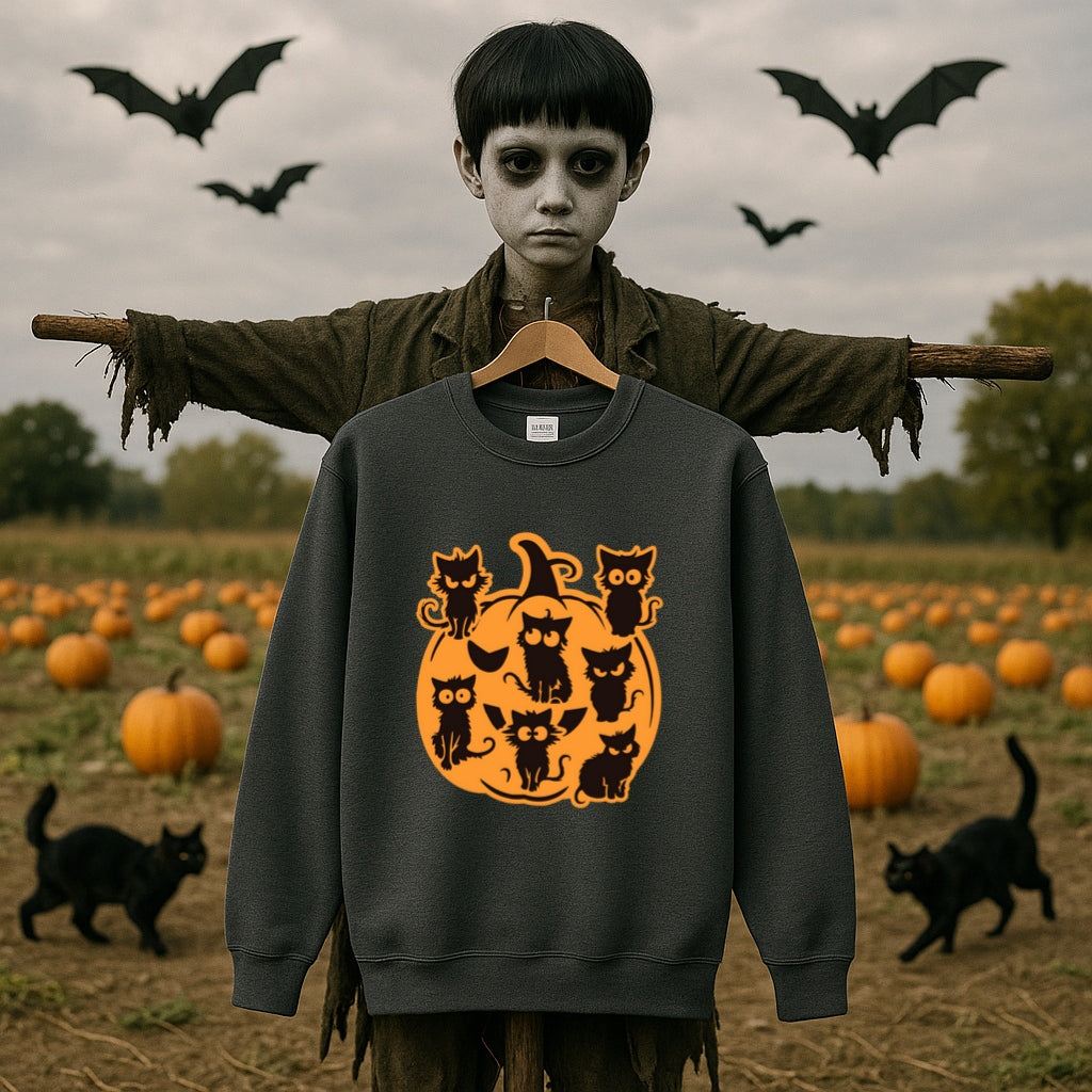 Pumpkin Full of Cats Halloween Sweatshirt - Cozy Fall Crewneck, Black Cat Pumpkin Shirt, Spooky Cats Sweater, Fall Cozy Sweatshirt, Cat