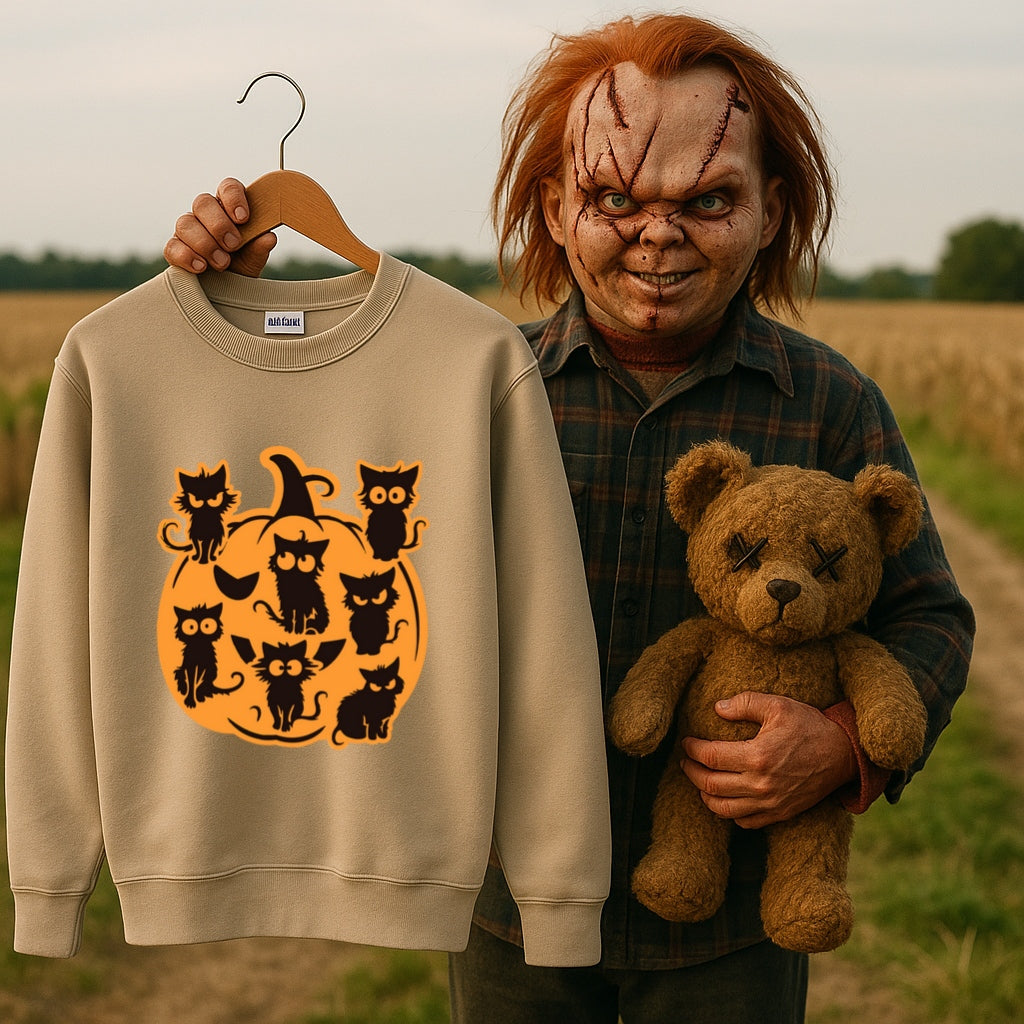 Pumpkin Full of Cats Halloween Sweatshirt - Cozy Fall Crewneck, Black Cat Pumpkin Shirt, Spooky Cats Sweater, Fall Cozy Sweatshirt, Cat