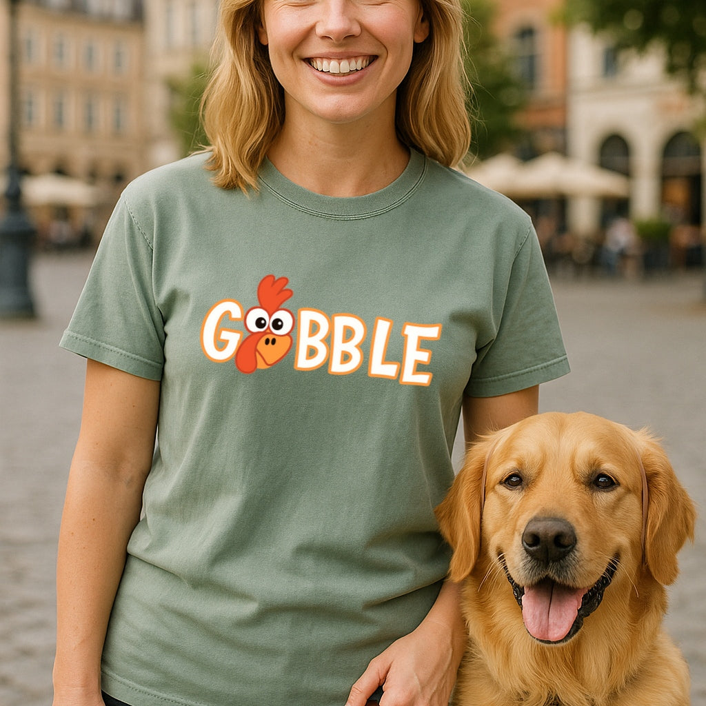 Gobble Funny Turkey Shirt - Comfort Colors Vintage Fall Tee, Thanksgiving Graphic T-Shirt, Cozy Autumn Humor Tee, Pumpkin Pie + Family Drama