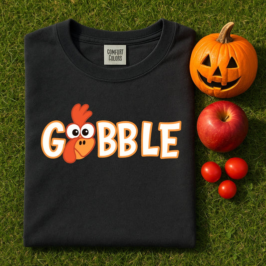 Gobble Funny Turkey Shirt - Comfort Colors Vintage Fall Tee, Thanksgiving Graphic T-Shirt, Cozy Autumn Humor Tee, Pumpkin Pie + Family Drama