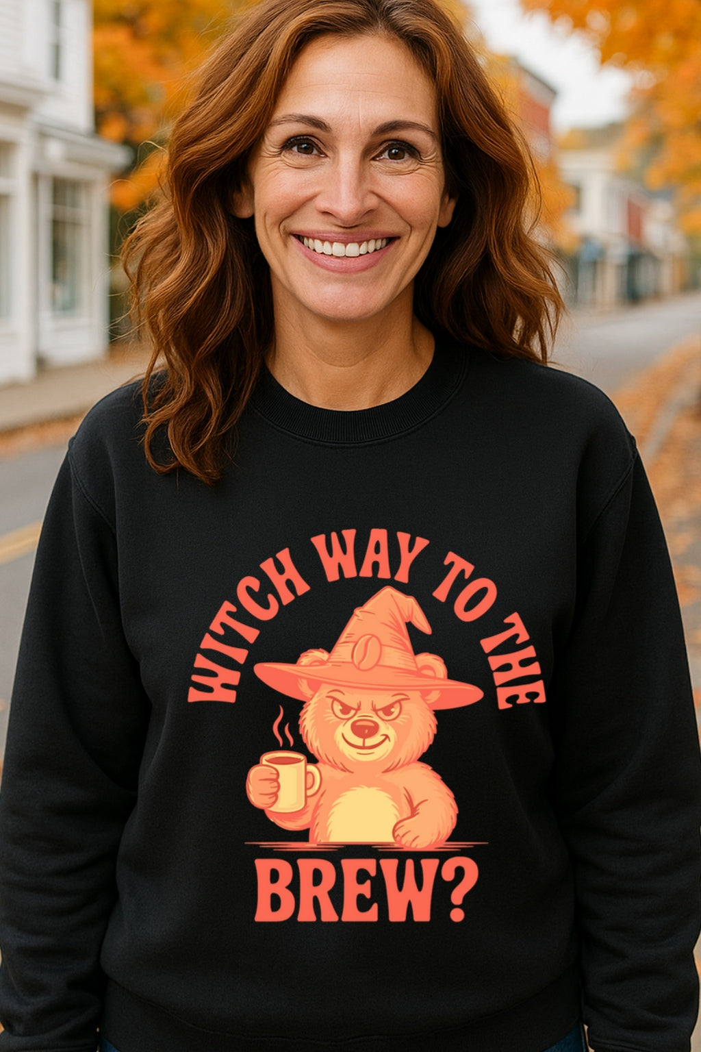 Witch Way to the Brew? Sarcastic Bear Hoodie | Funny Halloween Sweatshirt Unisex Gildan 18000