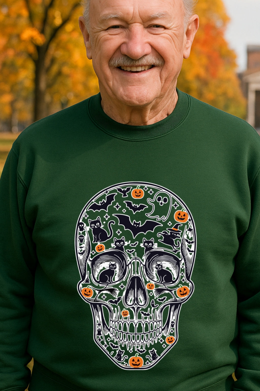 Sugar Skull Halloween Hoodie | Spooky Bats & Pumpkins Sweatshirt, Dia de los Muertos, Unisex POD Gildan 18000