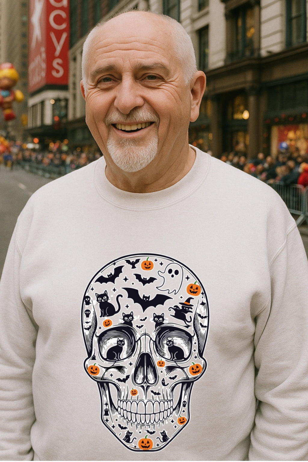 Sugar Skull Halloween Hoodie | Spooky Bats & Pumpkins Sweatshirt, Dia de los Muertos, Unisex POD Gildan 18000