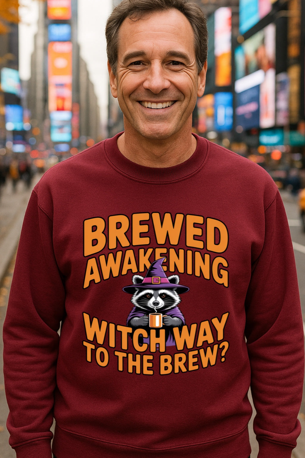 Brewed Awakening Raccoon Hoodie | Witch Way to the Brew? Funny Halloween Sweat Unisexnisex