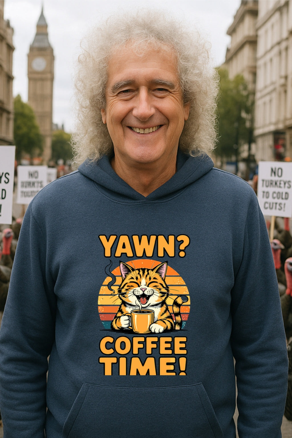 Coffee Time Yawning Cat Hoodie, Funny Retro Sunset Unisex Sweatshirt, Cat Mom/Dad Gift, Bella Canvas 3512