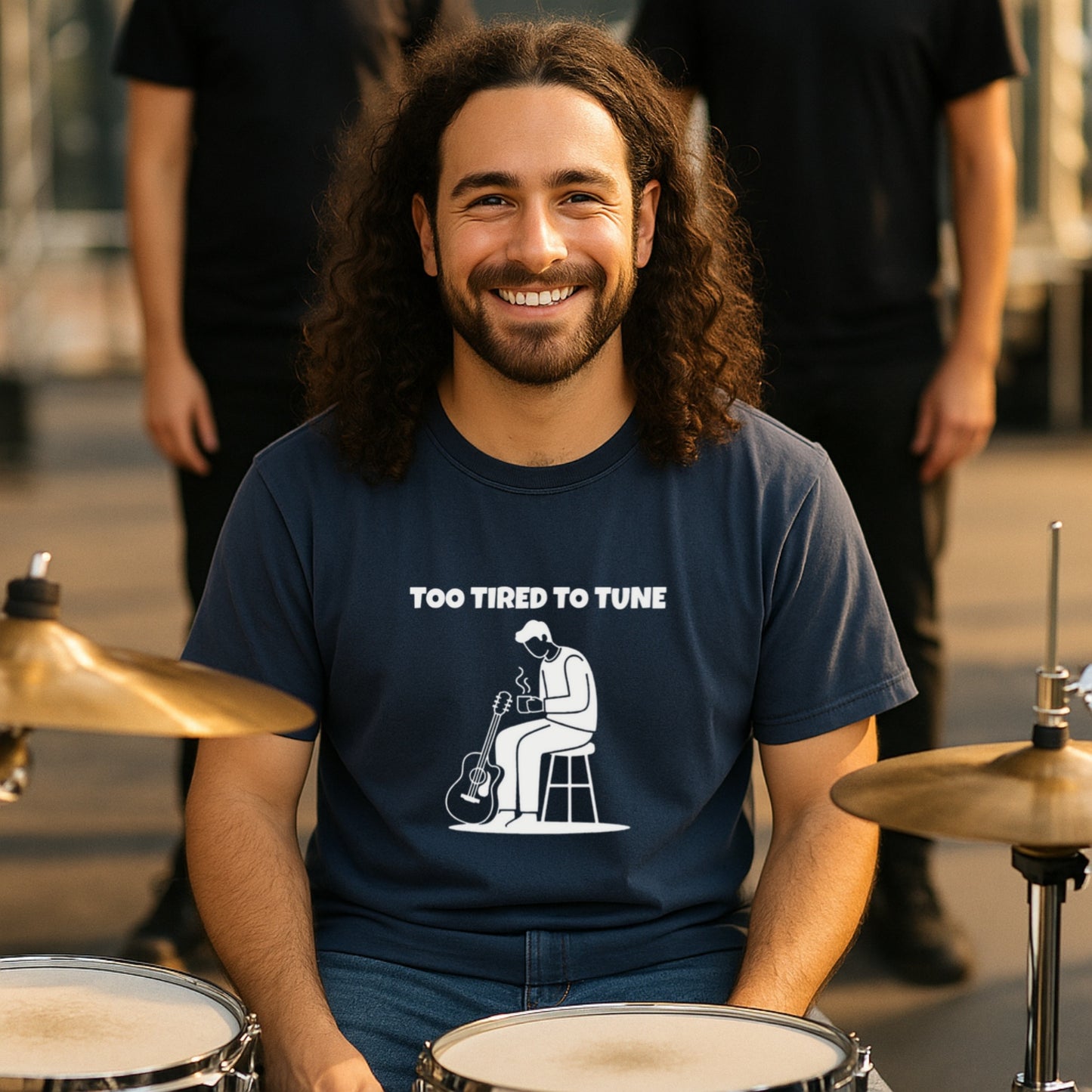 Too Tired To Tune Unisex T-shirt | Funny Musician Coffee Cup Shirt | Lazy Guitarist Tee | Oddly Boldly Original, Musician Gift, Guitar