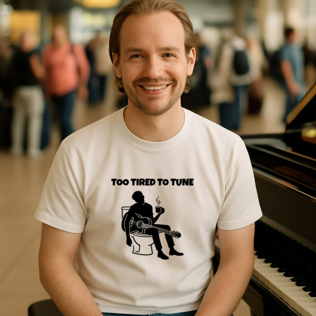 Funny Musician Shirt | Too Tired to Tune | Comfort Colors 1717 | Guitarist Coffee Tee